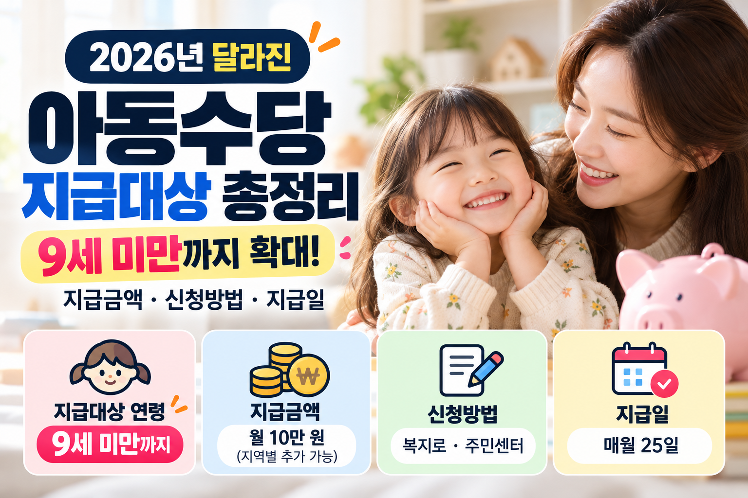 아동수당 지급대상 총정리｜2026년 몇 살까지? 지급금액·신청방법·지급일