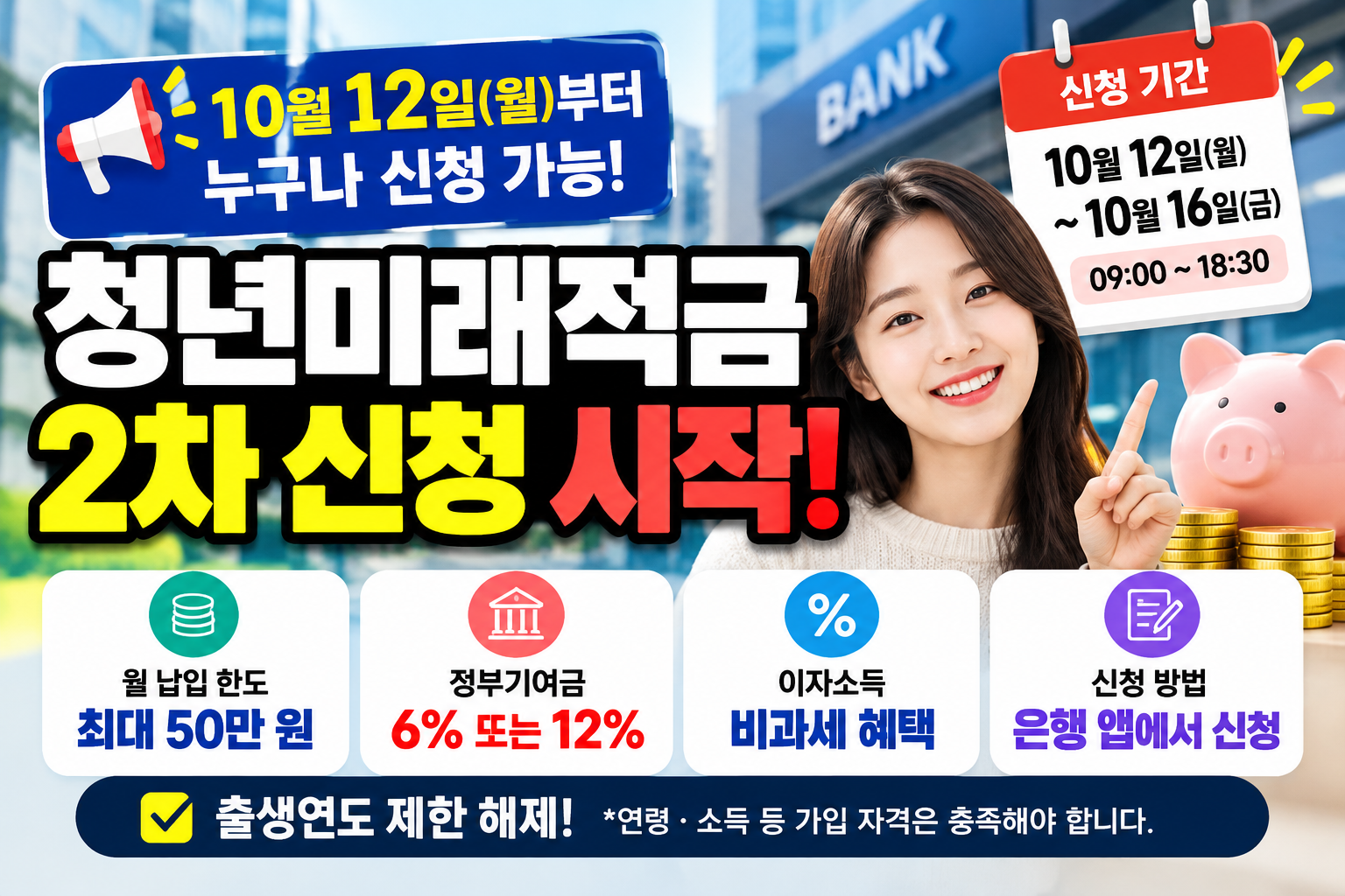청년미래적금 2차 신청 기간과 가입조건, 정부기여금 6%·12%, 은행별 신청방법 안내